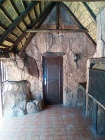 Swimming pool with rock art